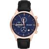 GELAXSY Orologio da uomo al quarzo con cronografo da 42 mm con display analogico, datario e cinturino in pelle, resistente all'acqua, orologio da polso per uomo, Oro rosa e blu., Classico