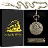 Keller & Weber Orologio da taschino da uomo con locomotiva a vapore retrò, orologio da taschino con treno a vapore, regalo di San Valentino, regalo di anniversario, collana da donna