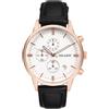 GELAXSY Orologio da uomo al quarzo con cronografo da 42 mm con display analogico, datario e cinturino in pelle, resistente all'acqua, orologio da polso per uomo, Oro rosa e bianco., Classico