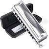 CONJURER Armonica cromatica senza valvola, per bambini, adulti, principianti, 10 fori, chiave di do, organo a bocca in acciaio inox con ance in ottone, con custodia, chiave in do, argento