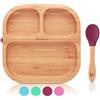 bambuskind® Piatto per bambini con ventosa, ciliegia, incl. ricette Ebook I piatto antiscivolo in bambù con cucchiaio, set di stoviglie per bambini per imparare a mangiare, senza plastica nociva