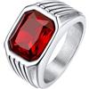 Bestyle Anello Acciaio Inossidabile Uomo, Anello Uomo Argento con Pietra Rubino, Anello Ragazzo Maschio con Misura IT 17 Circonferenza 57mm, Idee Regalo per Anniversario.