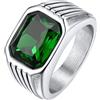 Bestyle Anello Acciaio Inossidabile Uomo, Anello Uomo Argento con Pietra Smeraldo, Anello Ragazzo Maschio con Misura IT 32.5 Circonferenza 72.3mm, Idee Regalo per Anniversario.