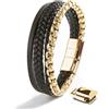 SERASAR Bracciale in Pelle Per Uomo 20cm Da Oro Gioiello da intrecciato Avvolgente Catena