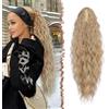 FESHFEN Coda Capelli Extension con Pinza Lunga Ondulati Ricci Posticci Sintetici Finta Lunghe Ponytail Coda Cavallo Extensions per Donna, 65 cm Biondo & Biondo Venere Misto