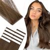 Elailite Extension Biadesivo Capelli Veri Adesive Human Hair Cuciti 10 Ciocche Tape Extensions Biadesive 20g 25cm #4 Marrone Cioccolato