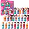 B4B Set di Balsamo per Labbra a Forma di Bambola per Bambini - 24 Balsami per Labbra in Adorabili Custodie a Forma di Bambola Kimono, 6 Profumi x 2.5 gr in una Scatola Splendidamente Disegnata (1 scatola)