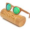 SUKUTU Uomo Donna Occhiali da sole in bambù fatti a mano Occhiali Occhiali da sole polarizzati per esterni in legno retro moda con scatola di bambù SU039