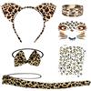 Meanju 8 pezzi Leopardo Costume Set,Leopardo Face Art Sticker+Ear Headband+Tail+Braccialetto+Bow+Leopardo Pattern Tattoo,Per Bambini Carnevale Halloween Party
