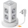 TESSAN Ciabatta Multipresa con USB C, Multipresa Elettrica con 8 Prese, Multi Presa Verticale con Cavo Retrattile, Ciabatta Elettrica con Cavo 2M e Interruttore