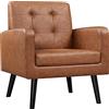 Yaheetech Poltrona Lounge da Salotto Imbottita con Braccioli e Schienale Gambe in Legno Stile Moderno da Lettura/Riposo/Lavoro/Bar Marrone Rustico/Pelle Sintetica