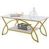 GIANTEX Tavolino da Caffè Oro, Tavolo da Salotto con Gambe in Metallo, Tavolino con Effetto Marmo per Soggiorno, Studio, Camera,110 x 50 x 46 cm (Bianco+Oro)