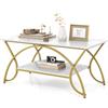 COSTWAY Tavolino da Caffè da Salotto, Tavolino Rettangolare a 2 Livelli con Struttura in Metallo, Tavolino Elegante e Moderno per Studio, Ufficio e Soggiorno, 100 x 50 x 45 cm (bianco e oro)