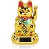 HERCHR Simpatico Gatto Ondeggiante Ad Energia Solare, Ricchezza Gatti di Accoglienza Che Agitano Il Braccio, Gatto Cinese Portafortuna con Zampa Mobile, Feng Shui oro gatto per decorazione(oro)