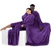 DecoKing Coperta con Maniche per TV in Microfibra e tasca Morbido Poliestere Violetto 170 x 200 cm Lazy