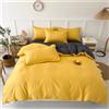 Odot Set Copripiumino 4 Pezzi Tinta Unita, Set di Biancheria da Letto con Copripiumini, Lenzuola sopra e Federe, Set Biancheria da Letto Singolo Matrimoniale King (200x230cm,Giallo + Grigio Scuro)