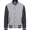 Infinity Leather Giubbotto bomber universitario in pelle nera e lana grigia da baseball di Letterman