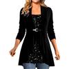 HEONSATI Maglietta Paillettes Argento Maglia Taglie Forti Maniche Lunghe Tops con Lustrini da Sera Casual Blusa Glitter Scollo a V Camicetta Cotone Cerimonia Top in Paillettes per Cocktail Festa Sera