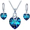 Yumilok - Set con collana da donna in argento Sterling 925, con ciondolo blu con zirconi in stile cuore dell'oceano e orecchini pendenti, per donne e ragazze