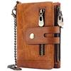 HALOViE Portafoglio Uomo Blocco RFID Vera Pelle 13 Porta Carte di Credito e Fermasoldi Portafogli Ragazzo Maschio Verticale con Catena Portamonete Uomo Sottile Denaro Regalo Cachi