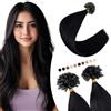 Elailite Extension Capelli Veri Cheratina 200 Ciocche Negozio Top Capelli Naturali Indiani Lisci 100% Remy Human Hair Extensions U Tip Nail 100g (40cm #1 Jet Nero)