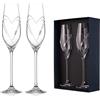 DIAMANTE Coppia di bicchieri da champagne e prosecco con design Cuori e cristalli