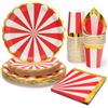 PARTY GO 96 Pezzi Stoviglie per Feste Per 24 Ospiti Con Piatto Strisce Usa e Getta di Carta Party Tazze Tovaglioli, Piatti Carta per Compleanno, Nuziale Doccia, Fidanzamento, Matrimonio, Rosso
