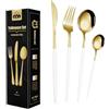 Wivico Posate Oro,Set Posate 6 Persone,24 Pezzi Set Posate Acciaio Inox,Posate Dorate Set Forchette Cucchiai e Coltelli,Coltello,Forchetta, Cucchiaio,Posate Colorate,Lavabile in Lavastoviglie