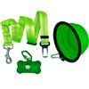 RIGIARILOO - Kit Viaggio per Cani e Gatti: Cintura Sicurezza Auto Verde, Ciotola Pieghevole, Porta Sacchetti Guinzaglio - Set 3 Accessori Essenziali