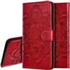 IMEIKONST LG K40S Custodia Embossed Premium Phone Cover a Libro in Pelle PU Flip Portafoglio Holder Protettiva Magnetic Stand Caso per LG K40S Mandala Red LD