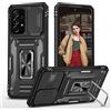 BAOJAY Cover per Samsung Galaxy A23 4G/5G,Custodia in Silicone TPU e PC con Protezione Della Fotocamera Scorrevole,Supporto Magnetico ad Anello,Militare Grado Antiurto Case,Nero