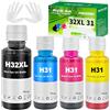 FANSHENG 31 32XL Inchiostro Compatibile con HP 31 32 XL per Smart Tank 5105 5108 7305 7605 7005 7006 7008 7306 5106 per Smart Tank plus 570 580 585 670 530 555 655 Stampante (4 Pack, Nero/Ciano/Magenta/Giallo)