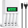 AXFEE Caricabatterie per Pile Ricaricabili, AA AAA Batterie Caricabatteria, Schermo LCD può visualizzare la capacità, adatto per batteria al litio da batteria Ni-Mh/Ni-Cd1,2 V