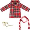 IHLOOTD Kit Elfo Natale 3 Pezzi - Vestiti e Accessori per Pupazzo: Sciarpe, Occhiali - Regali per Bambini