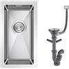 KINKIBOS Lavandino 304 in acciaio inox 25 x 45 cm, lavello in acciaio inox piccolo, lavello in acciaio inox con troppopieno (senza foro per rubinetto), lavello da cucina 1 vasca rettangolare, lavello