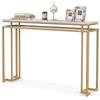 COSTWAY Tavolo Consolle Dorato, Tavolo Ingresso Moderno da 120 CM con Piano Effetto Marmo e Struttura Geometrica in Metallo, Consolle con Kit Antiribaltamento per Ingresso, Soggiorno e Corridoio