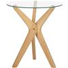 Beliani Tavolino Moderno Rotondo ø 45 cm Vetro temperato Gambe in Legno di Gomma Valle di Legno Chiaro