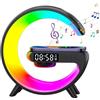 Sulobom Caricabatterie e altoparlante wireless - Caricatore per telefono a forma di G, lampada RGB che cambia colore con altoparlante Bluetooth e sveglia (nero)