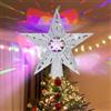 Weslery Puntale per albero di Natal con proiettore con proiezione dinamica glitterata 3D, puntale per albero pentagramma cavo con luci rotanti a LED integrate puntale per albero a stella infrangibile