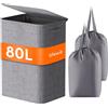 Lifewit Cesta Portabiancheria Salvaspazio con Coperchio 80L, Cesto Portabiancheria con Borsa Rimovibile, Portabiancheria Sporca Pieghevole per Camera da Letto, Bagno, Lavanderia, Grigio