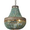 Newrays Vintage Antico Blu Bianco Perline in Legno Pendente Lampadario a Tre Luci Finitura Plafoniere