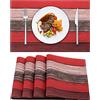 Hanrunsi Tovaglietta Rossa Tovagliette Set di 4 Tovaglietta Americana Lino Resistente al Calore Antiscivolo e Lavabile per Tavola e Cucina Strisce di Legno Design 45 X 32cm Tovagliette All'americana (Rossa)