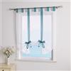 ESLIR Tenda a pacchetto con passanti, in voile, per cucina, trasparente, con passanti, colore blu, 120 x 140 cm