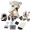 Prokoke Passeggino Trio, Passeggino 3 in 1 con Design Pieghevole in Un Clic, Trio Passeggino Neonati con Due Modi Reversibili per Spingere, Trio con Lega di Alluminio a Cornice (225 Creamy White)
