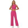 Allegra K Completo da 2 Pezzi Senza Maniche per Canotta Corta da Donna e Set di Tute Casual con Pantaloni a Gamba Larga Rosa Caldo S