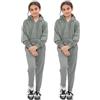 TEXTILESY Tuta da ginnastica per bambine e ragazze, 2 pezzi, a maniche lunghe, con cerniera, felpa con cappuccio e pantaloni da jogging casual da 7 a 14 anni, Grigio mlange, 12 anni