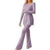 Generico Tute Maglia Donna Elegante Completo 23 Pezzi Lana Casual Completi Maglione a Maniche Lunghe e Pantalone in Vita a Gamba Larga Complete Sportiva Autunnale Invernale Tuta Lavorati Polsino Elastico