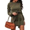 Onsoyours Donna Vestito Abito con Collo Rotondo a Maniche Lunghe Casual Aautunno Inverno Elegante Abito Tinta Unita Pullover Mini Abito con Cintura B Verde Militare M
