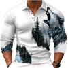 keephen Polo a Manica Lunga Stampata da Uomo Wolf Felpa a Mezzo Bottone con Motivo di Wolf Animale Moda Vintage Distressed Outdoor Street Top