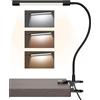 Hifree Lampada da scrivania LED con clip - Lampada da tavolo con 3 modalità di colore regolabili e 10 livelli di luminosità, luce da scrivania USB con collo d'oca flessibile e a risparmio energetico per casa